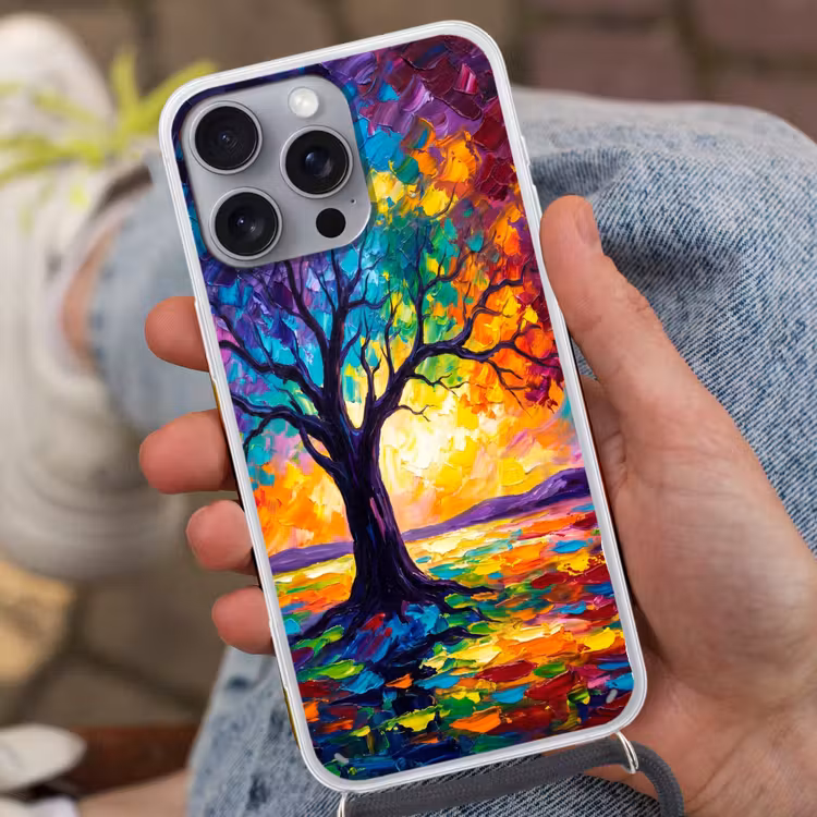 Boom - Landschap - Natuur - Abstract - Kleurrijk Hoesje iPhone 16 Pro Max met koord klein -sfeer3