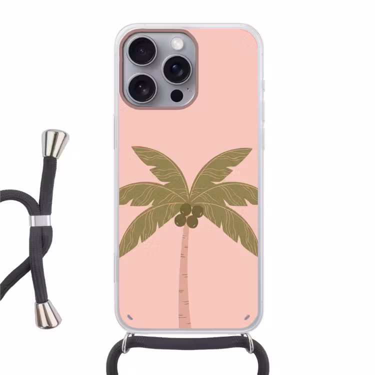 Boom - Palm - Natuur - Illustratie - Roze Hoesje iPhone 16 Pro Max met koord klein -3d
