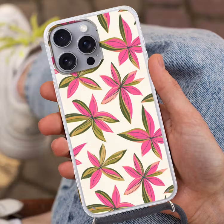 Tropisch - Bloem - Roze Hoesje iPhone 16 Pro Max met koord klein 804 -sfeer3
