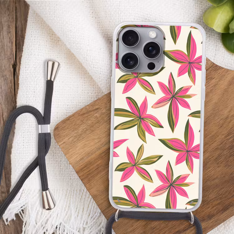 Tropisch - Bloem - Roze Hoesje iPhone 16 Pro Max met koord klein 804 -sfeer4