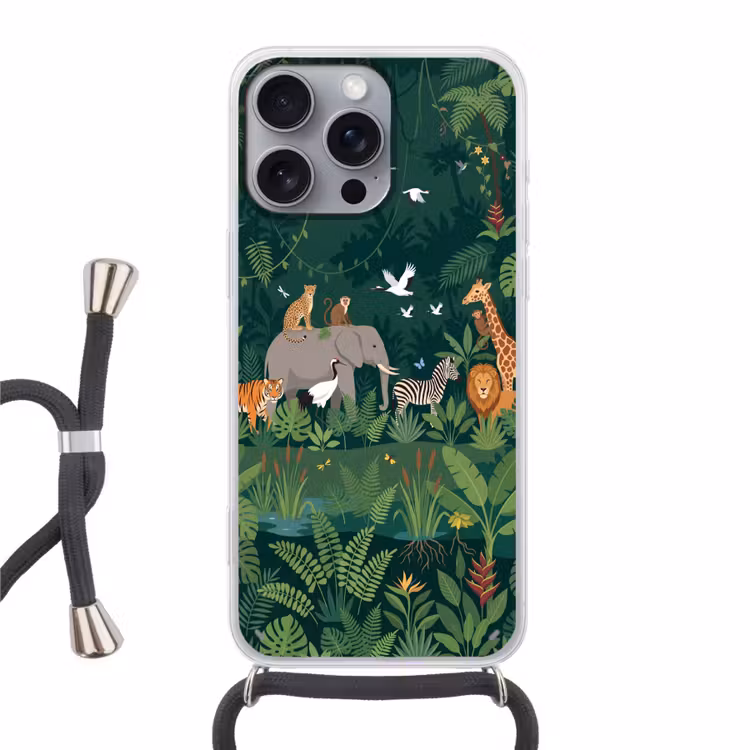 Tropisch - Jungle - Groen Hoesje iPhone 16 Pro Max met koord klein -3d