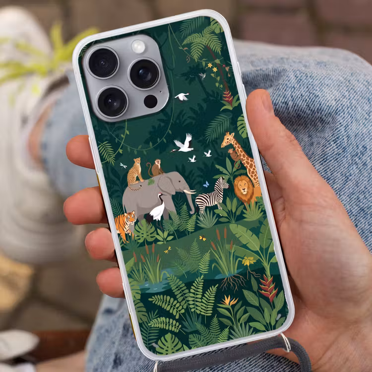 Tropisch - Jungle - Groen Hoesje iPhone 16 Pro Max met koord klein -sfeer3