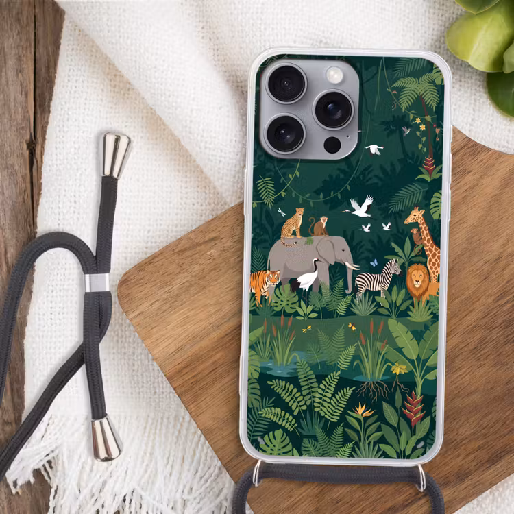 Tropisch - Jungle - Groen Hoesje iPhone 16 Pro Max met koord klein -sfeer4