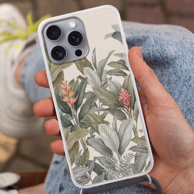 Tropisch - Planten - Modern - Groen Hoesje iPhone 16 Pro Max met koord klein -sfeer3