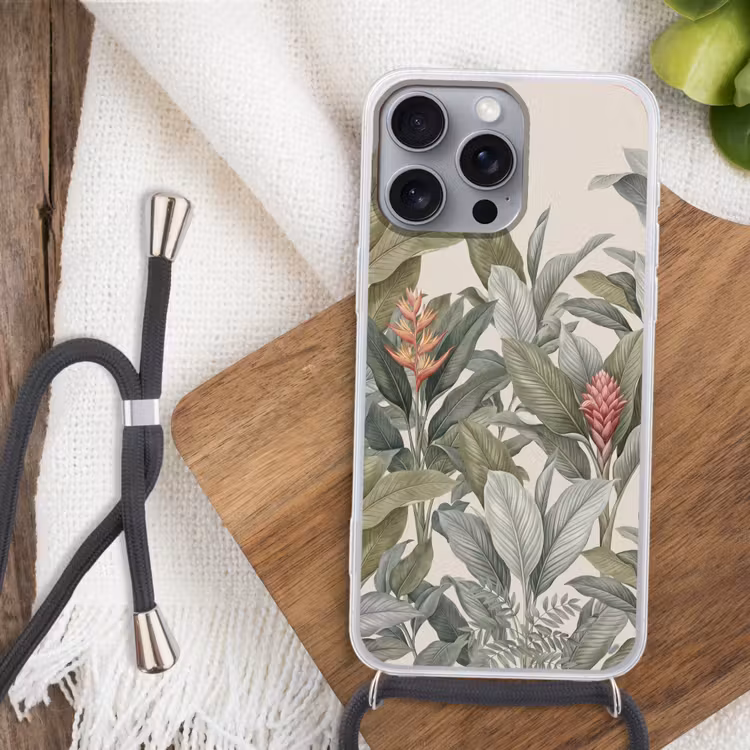 Tropisch - Planten - Modern - Groen Hoesje iPhone 16 Pro Max met koord klein -sfeer4