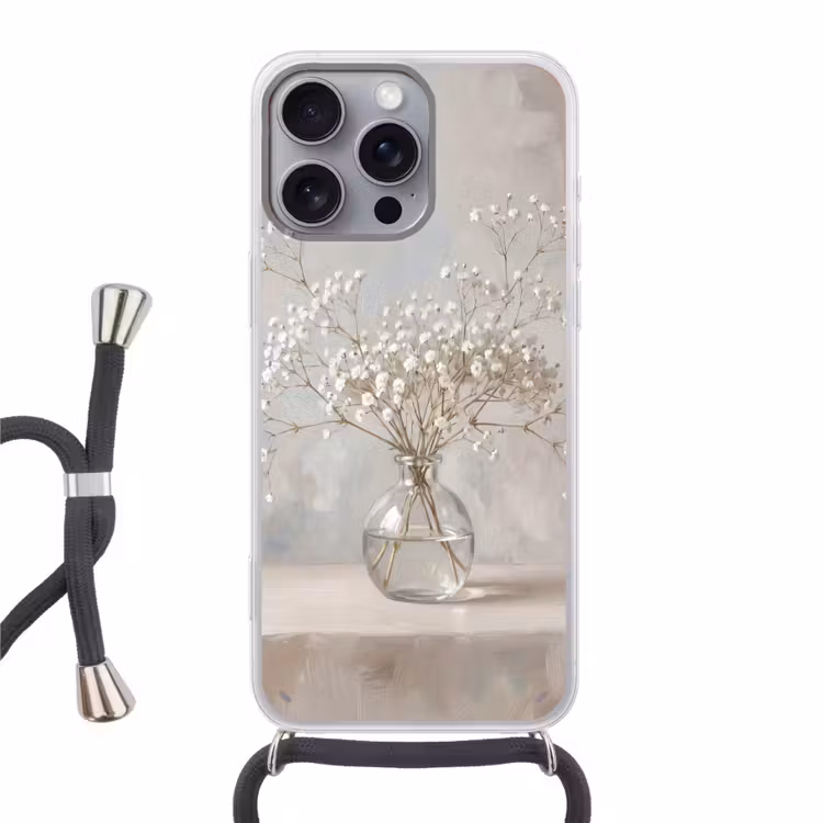 Vaas - Gipskruid - Wit Hoesje iPhone 16 Pro Max met koord klein -3d
