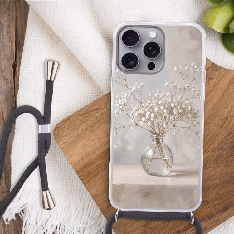 Vaas - Gipskruid - Wit Hoesje iPhone 16 Pro Max met koord klein -sfeer4
