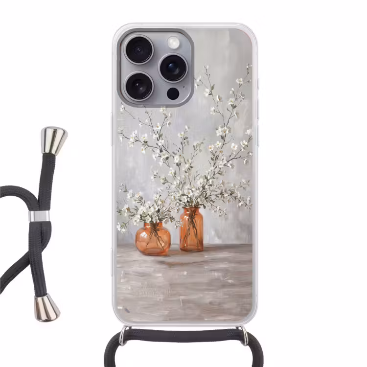 Vazen - Bloemen - Oranje Hoesje iPhone 16 Pro Max met koord klein -3d