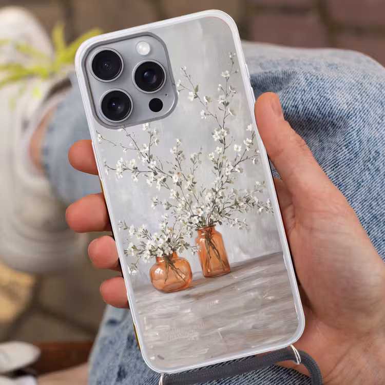 Vazen - Bloemen - Oranje Hoesje iPhone 16 Pro Max met koord klein -sfeer3