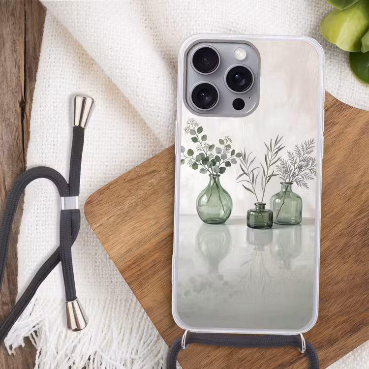 Vazen - Bladeren - Groen Hoesje iPhone 16 Pro Max met koord klein -sfeer4