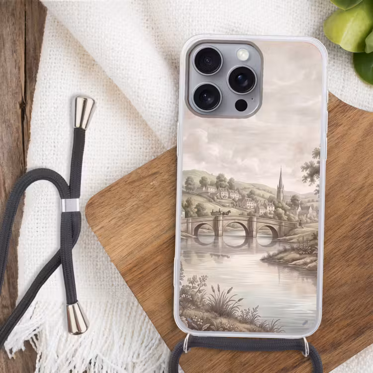 Dorp - Brug - Uitzicht - Groen Hoesje iPhone 16 Pro Max met koord klein -sfeer4