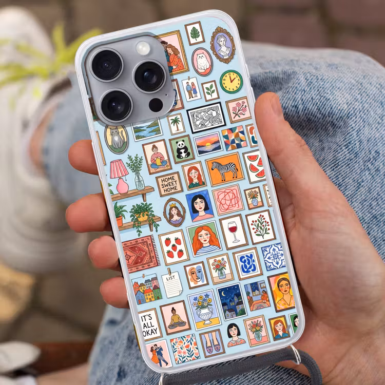 Wanddecoratie - Collectie - Huis - Illustratief - Kleurrijk Hoesje iPhone 16 Pro Max met koord klein -sfeer3