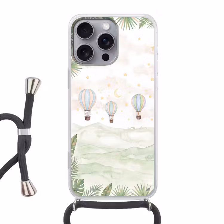 Aquarel - Luchtballonnen - Pastel Hoesje iPhone 16 Pro Max met koord klein -3d