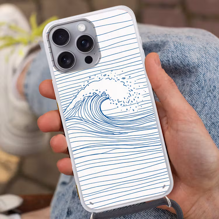 Golf - Brekende - Natuur - Minimalistisch - Blauw Hoesje iPhone 16 Pro Max met koord klein -sfeer3