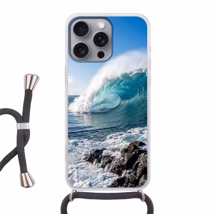 Golf - Oceaan - Brekend - Water - Blauw Hoesje iPhone 16 Pro Max met koord klein -3d