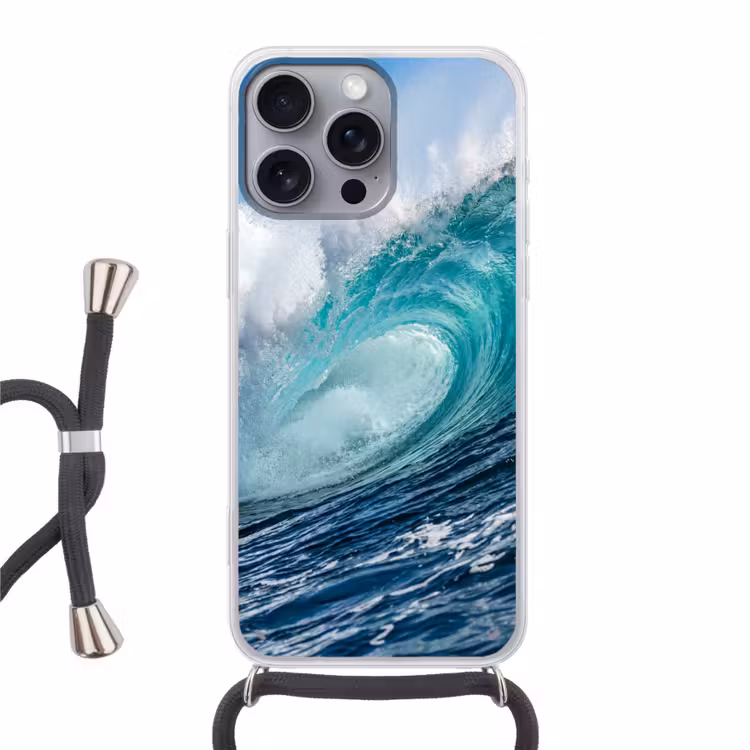 Golf - Oceaan - Water - Dynamisch - Blauw Hoesje iPhone 16 Pro Max met koord klein -3d