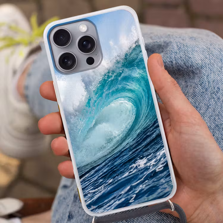 Golf - Oceaan - Water - Dynamisch - Blauw Hoesje iPhone 16 Pro Max met koord klein -sfeer3