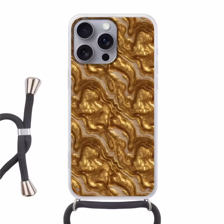 Golven - Organisch - Goud - Crème Hoesje iPhone 16 Pro Max met koord klein 804 -3d