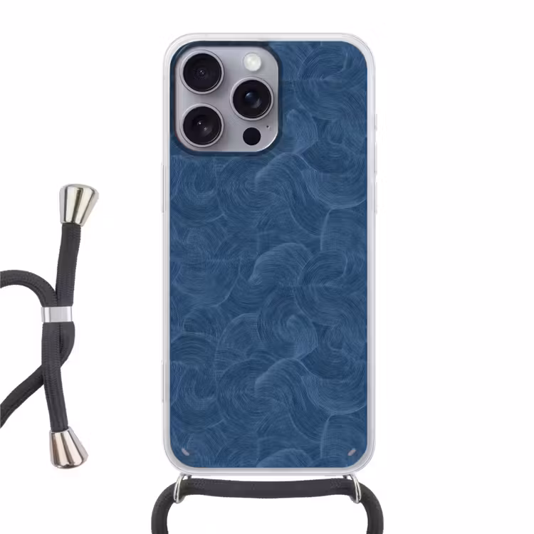 Golven - Textuur - Patroon - Blauw Hoesje iPhone 16 Pro Max met koord klein 804 -3d