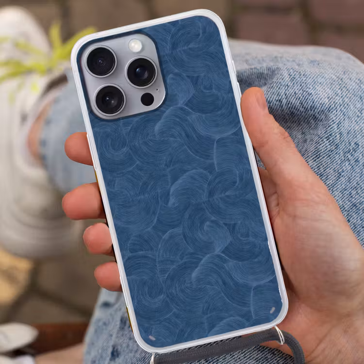 Golven - Textuur - Patroon - Blauw Hoesje iPhone 16 Pro Max met koord klein 804 -sfeer3