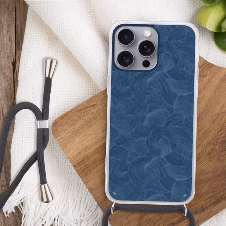 Golven - Textuur - Patroon - Blauw Hoesje iPhone 16 Pro Max met koord klein 804 -sfeer4