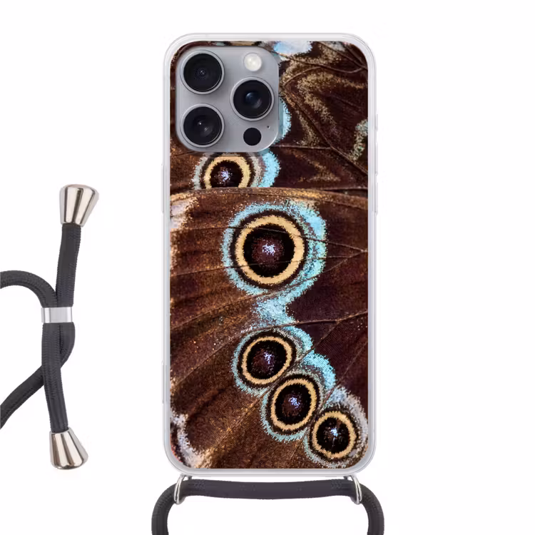 Vleugels - Vlinder - Blauw Hoesje iPhone 16 Pro Max met koord klein -3d
