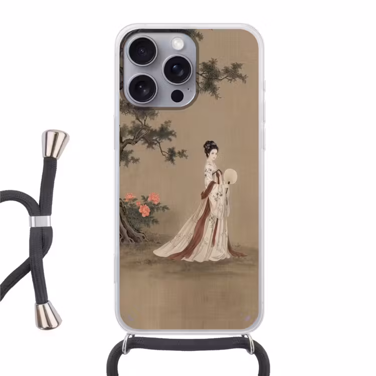 Vrouw - Azië - Kunst - Beige Hoesje iPhone 16 Pro Max met koord klein -3d