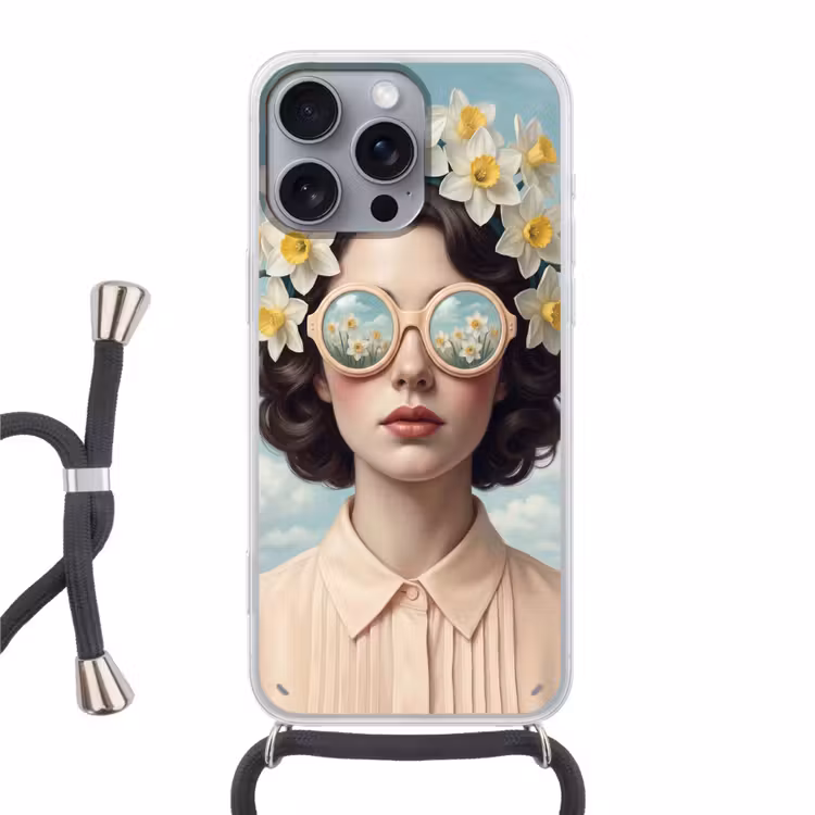 Vrouw - Narcissen - Geel Hoesje iPhone 16 Pro Max met koord klein -3d
