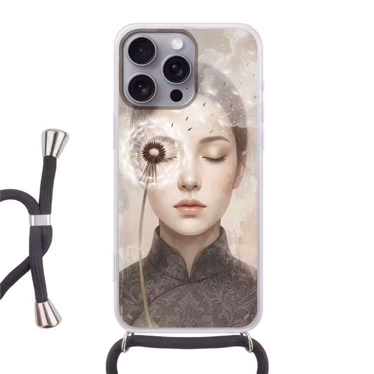 Vrouw - Sereen - Grijs Hoesje iPhone 16 Pro Max met koord klein -3d