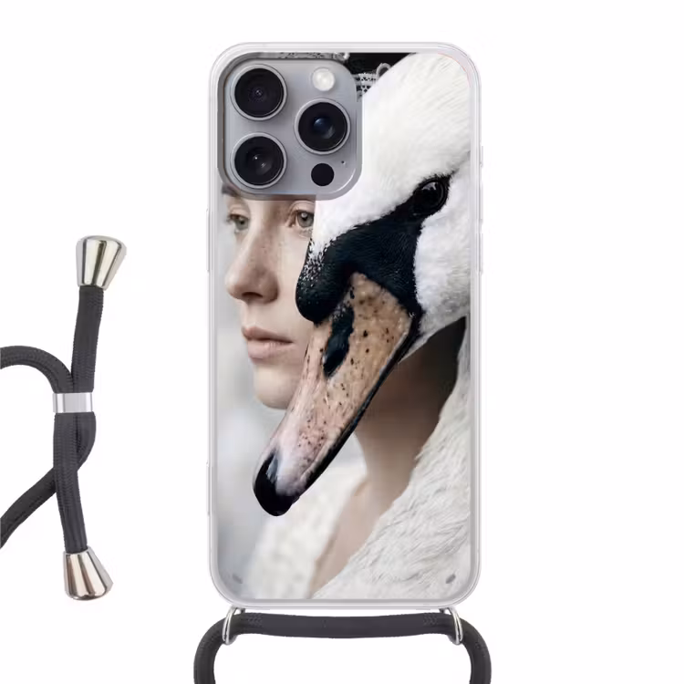 Vrouw - Zwaan - Wit Hoesje iPhone 16 Pro Max met koord klein -3d
