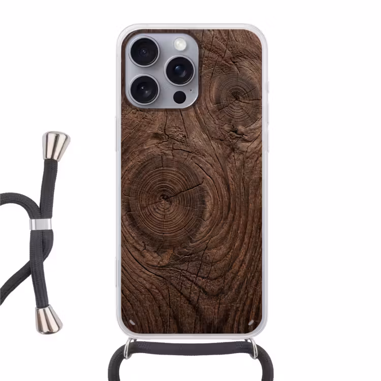 Houtnerf - Textuur - Patroon - Bruin - Rustiek Hoesje iPhone 16 Pro Max met koord klein -3d