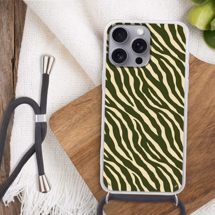 Zebra - Patroon - Groen Hoesje iPhone 16 Pro Max met koord klein 804 -sfeer4