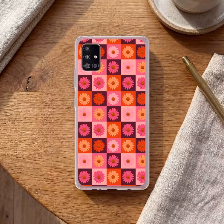 Madeliefjes - Dambord - Retro - Roze - Oranje Telefoonhoesje Samsung Galaxy A51 5G klein 373 -sfeer1