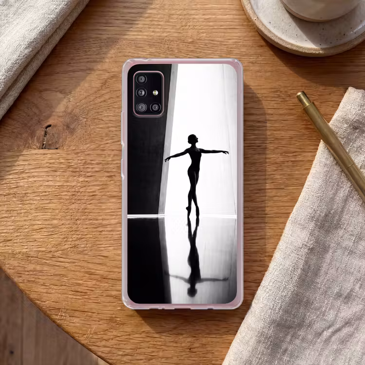 Danser - Silhouette - Kunst - Modern - Zwart-wit Telefoonhoesje Samsung Galaxy A51 5G klein -sfeer1