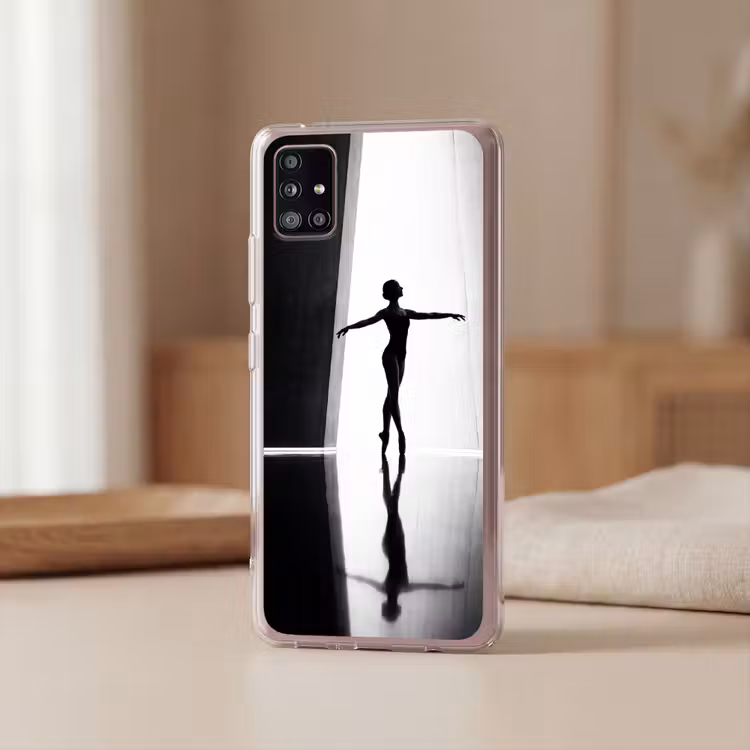 Danser - Silhouette - Kunst - Modern - Zwart-wit Telefoonhoesje Samsung Galaxy A51 5G klein -sfeer2