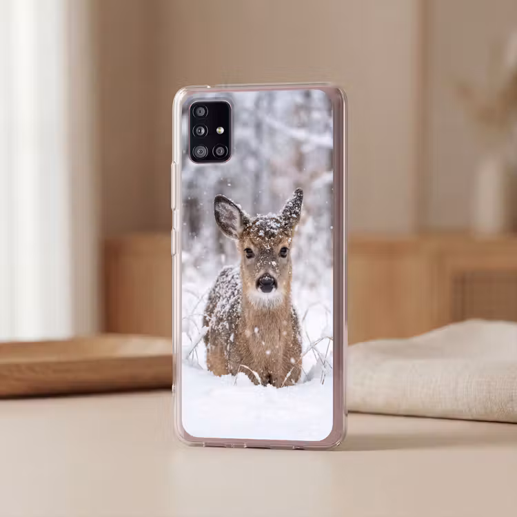 Hert - Sneeuw - Bos - Dieren - Vertederend Telefoonhoesje Samsung Galaxy A51 5G klein -sfeer2