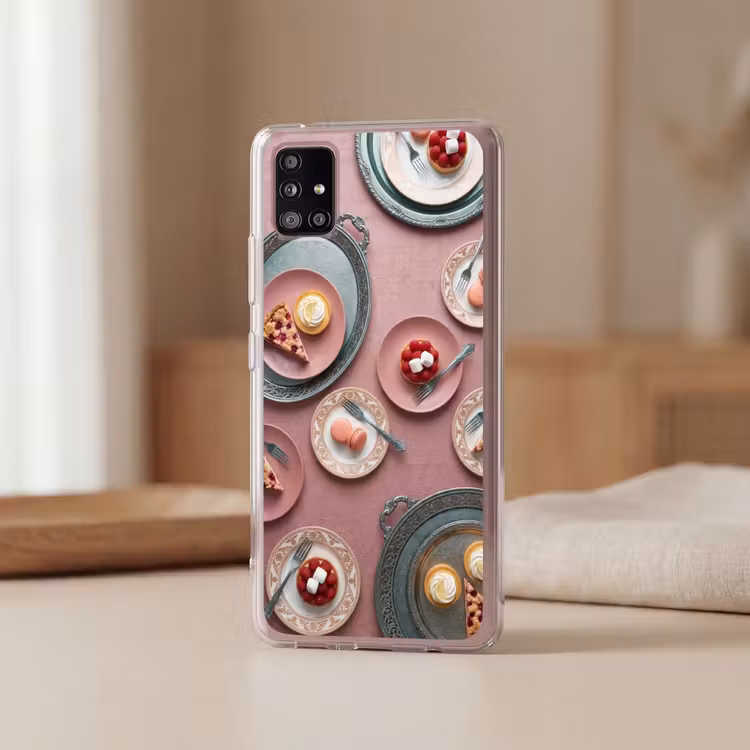 Dessert - Taart - Gebak - Zoet - Roze Telefoonhoesje Samsung Galaxy A51 5G klein -sfeer2