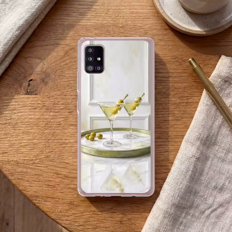 Drank - Martini - Olijven - Modern - Wit Telefoonhoesje Samsung Galaxy A51 5G klein -sfeer1