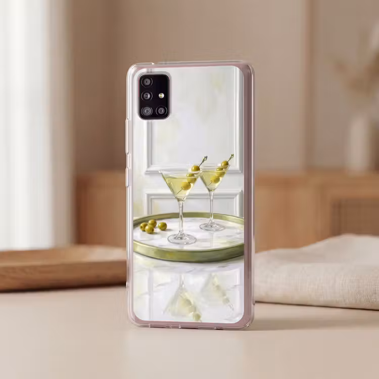 Drank - Martini - Olijven - Modern - Wit Telefoonhoesje Samsung Galaxy A51 5G klein -sfeer2