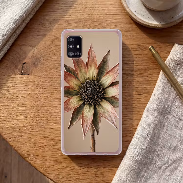 Droogbloem - Protea - Vintage - Beige - Rustiek Telefoonhoesje Samsung Galaxy A51 5G klein -sfeer1