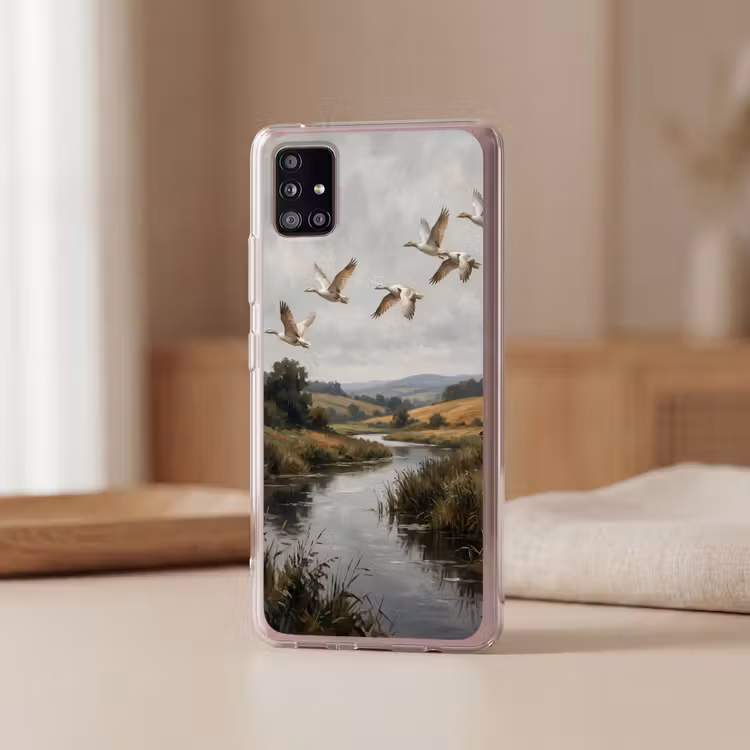 Eenden - Rivier - Landschap - Vlucht - Nostalgisch Telefoonhoesje Samsung Galaxy A51 5G klein -sfeer2