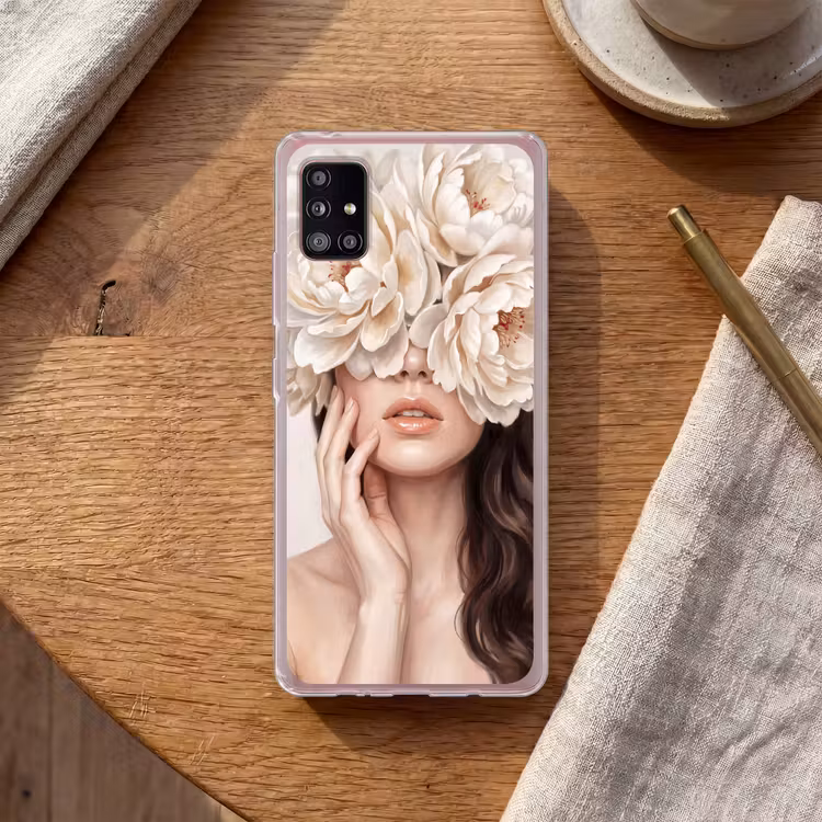 Gezicht - Pioenrozen - Crème Telefoonhoesje Samsung Galaxy A51 5G klein -sfeer1