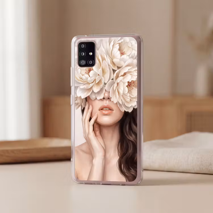 Gezicht - Pioenrozen - Crème Telefoonhoesje Samsung Galaxy A51 5G klein -sfeer2