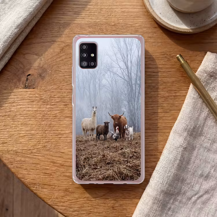 Boerderijdieren - Groep - Mist - Natuur - Rustiek Telefoonhoesje Samsung Galaxy A51 5G klein -sfeer1