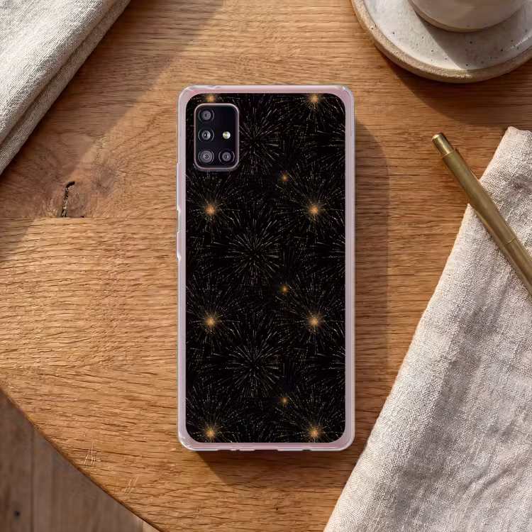 Vuurwerk - Patroon - Feestelijk - Goud - Zwart Telefoonhoesje Samsung Galaxy A51 5G klein 373 -sfeer1