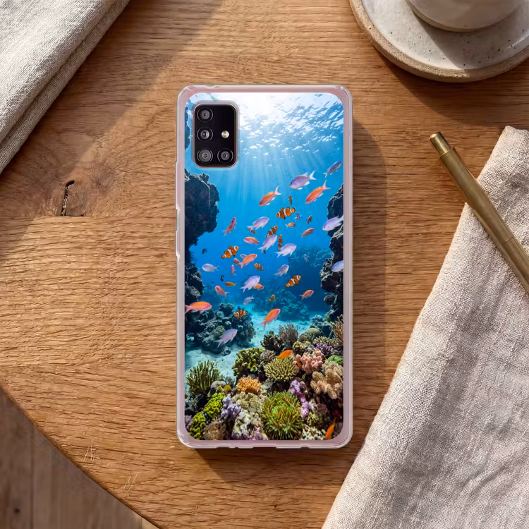 Vis - Koraalrif - Onderwater - Levendig - Blauw Telefoonhoesje Samsung Galaxy A51 5G klein -sfeer1