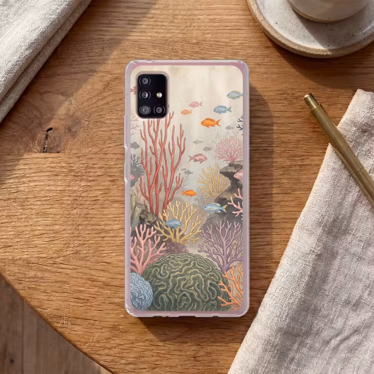 Vis - Koraalrif - Onderwaterwereld - Illustratie Telefoonhoesje Samsung Galaxy A51 5G klein -sfeer1