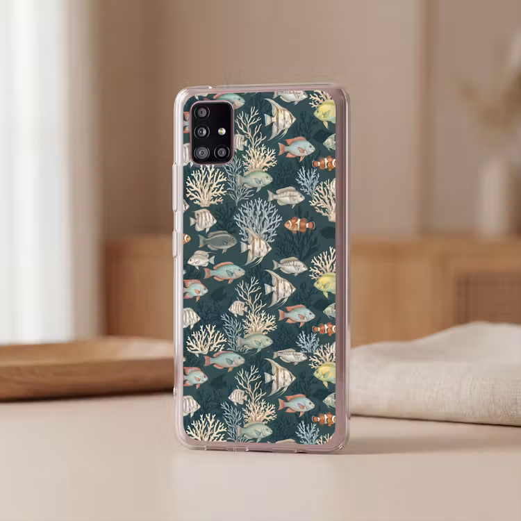 Vis - Koraal - Onderwater - Illustratie Telefoonhoesje Samsung Galaxy A51 5G klein -sfeer2
