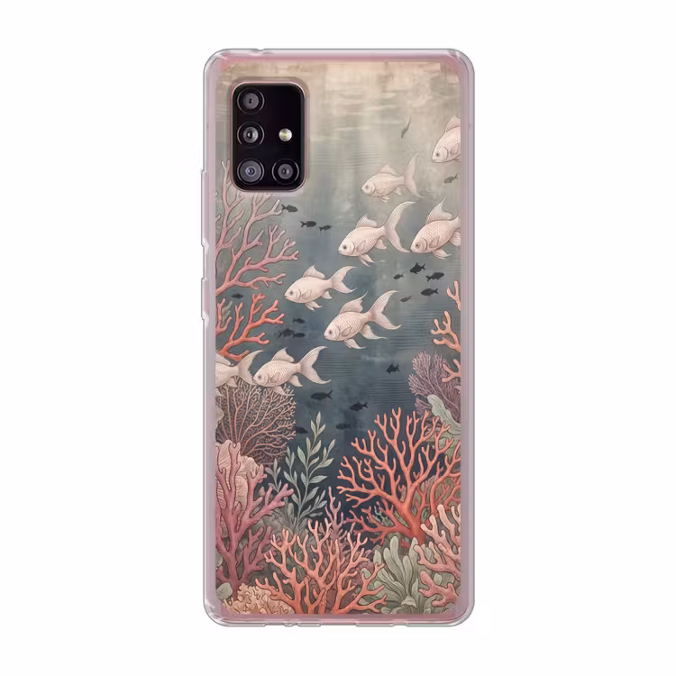 Vis - Koraal - Onderwater - Illustratie - Vintage Telefoonhoesje Samsung Galaxy A51 5G klein -3d
