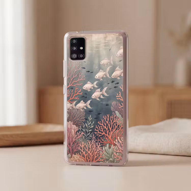 Vis - Koraal - Onderwater - Illustratie - Vintage Telefoonhoesje Samsung Galaxy A51 5G klein -sfeer2
